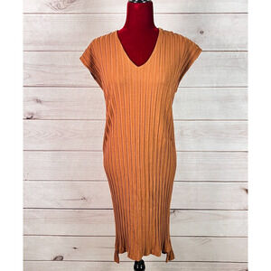 Eileen Fisher Dress Midi Cap Sleeve Ribbed Stretch